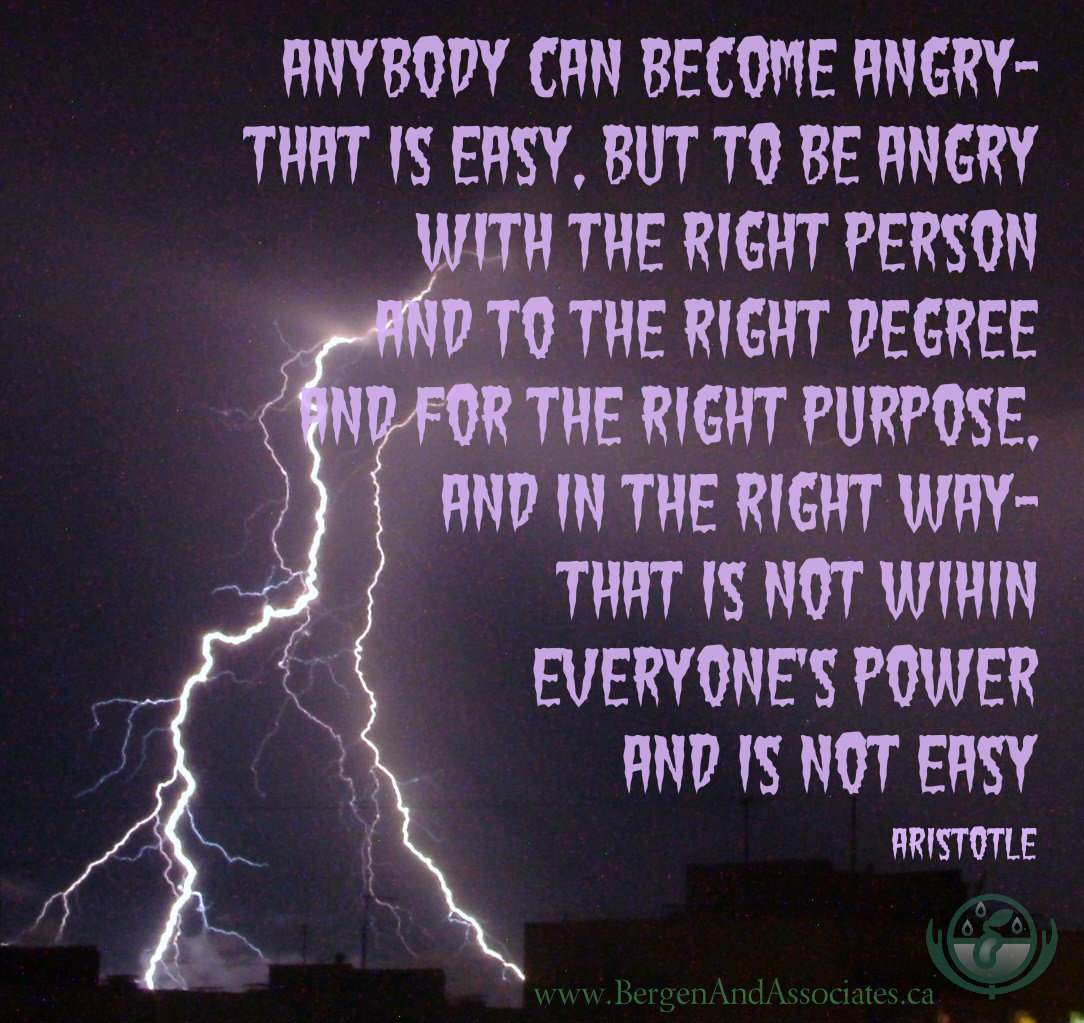 quote from Aristotle: Anybody can become angry - that is easy, but to be angry with the right person and to the right degree and at the right time and for the right purpose, and in the right way - that is not within everybody